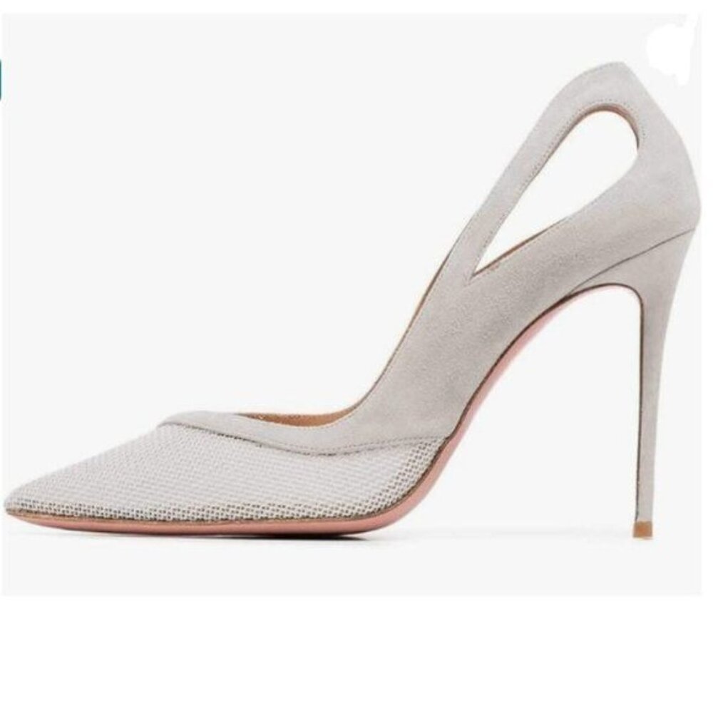 FSJ Grey Pointed Toe Stiletto High Heel Mesh Pumps Slip on Dressy Ladies Shoes